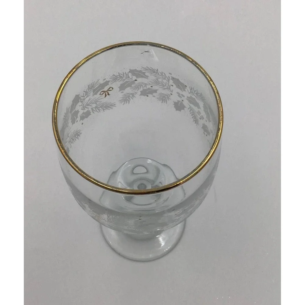 VTG (11) Libbey Arby's Christmas Holiday Wine Glasses Holly Berry Gold Rim 7